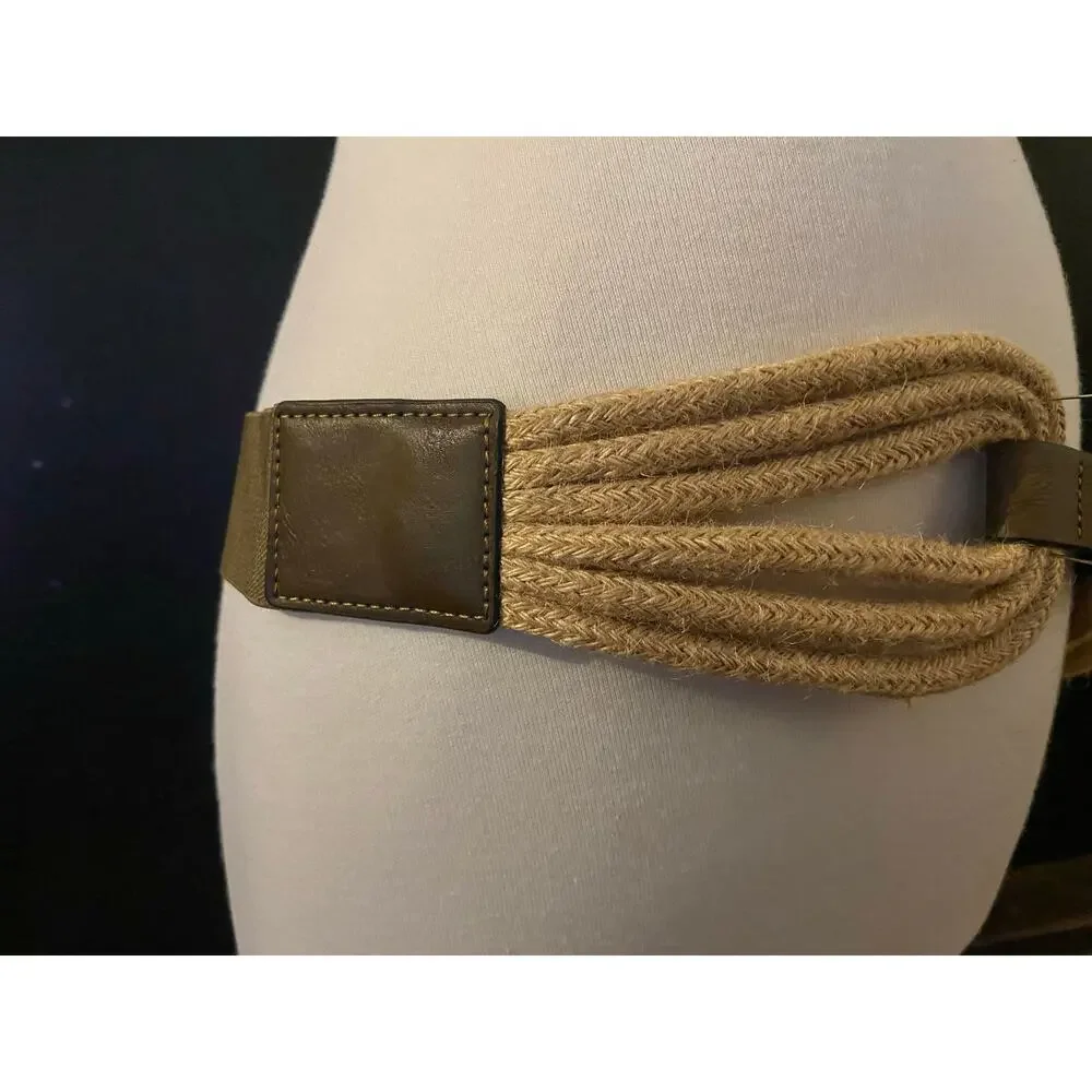 Wide Brown Leather/Rope Elastic Waist Belt sz L/XL